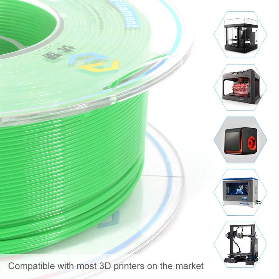 Factory ISO9001 Verified High Quality High Toughness 3D Printer ABS Filament 1.75mm 2.85mm 3D Printers Filament Fdm 3D Printing Material 1kg Green