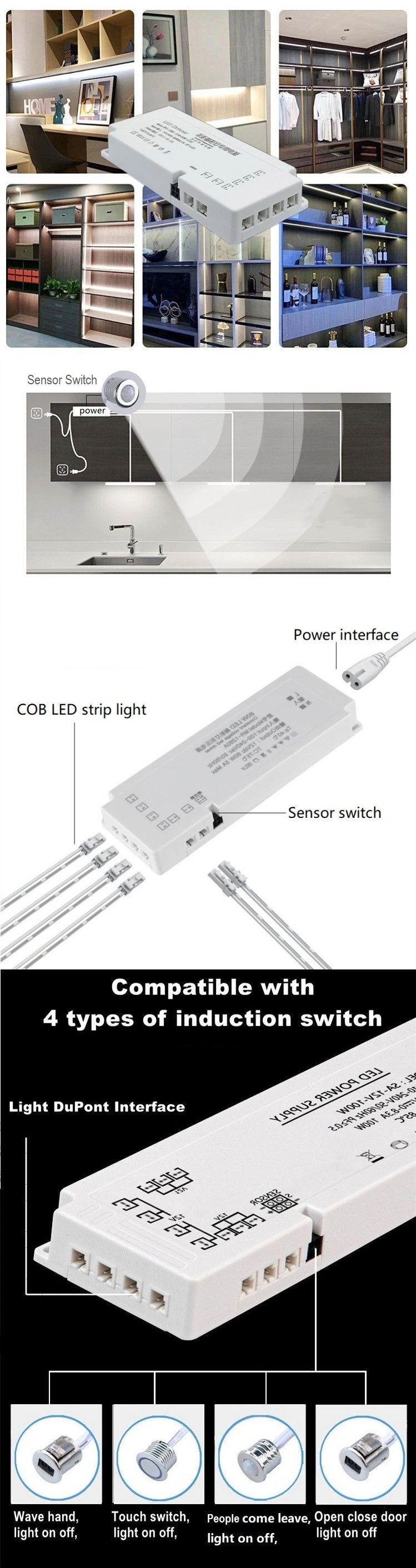 Smart Sensor Cabinet Strip Light 24W 36W 40W 60W 100W 150W 12V LED Power Supply